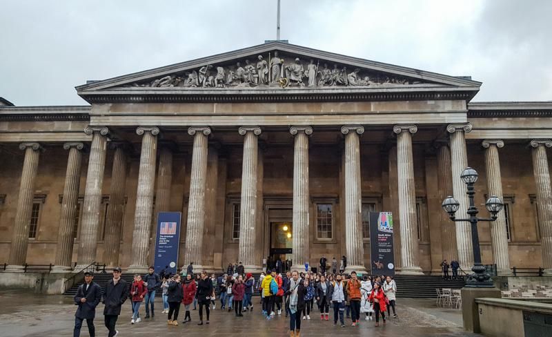 British Museum in London on a rainy day